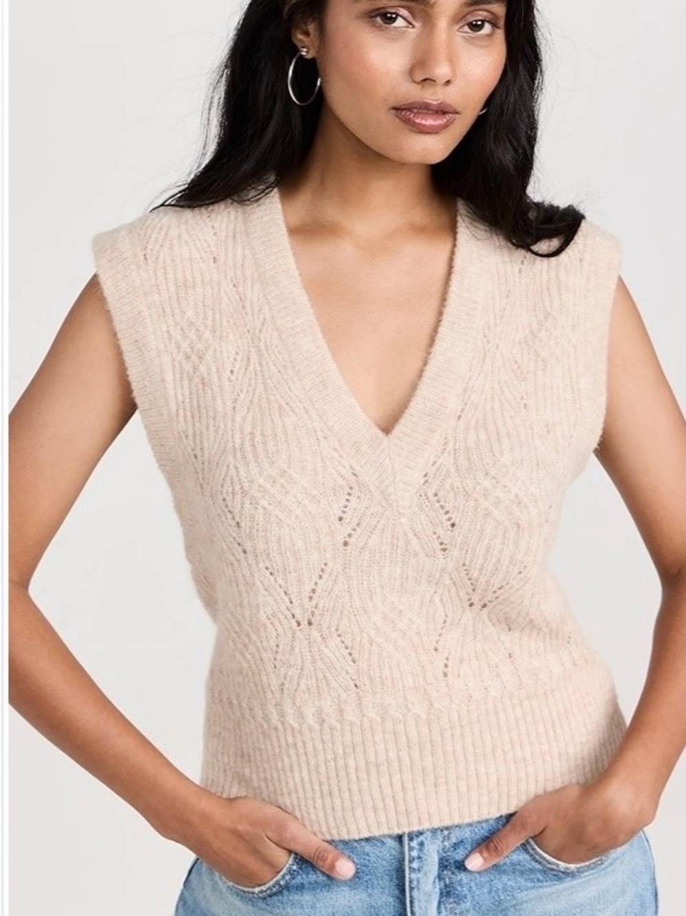 Veronica Beard Arida Knit Vest Baby Alpaca Merino Wool Beige Size M